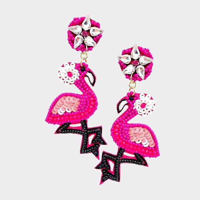 Flamingo Pink Seed Beaded Dangle Earrings