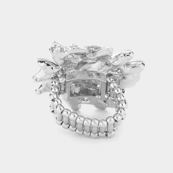 Floral Blue Multi Stone Stretch Ring-Ring-SPARKLE ARMAND