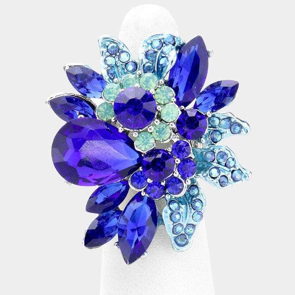 Floral Blue Multi Stone Stretch Ring-Ring-SPARKLE ARMAND