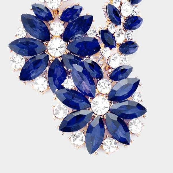 Floral Blue Round Marquise Stone Earrings-Earring-SPARKLE ARMAND