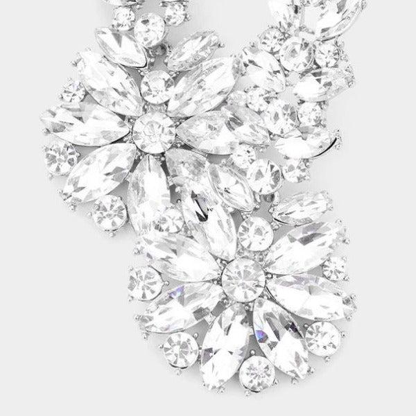 Floral Clear Round Marquise Stone Earrings-Earring-SPARKLE ARMAND