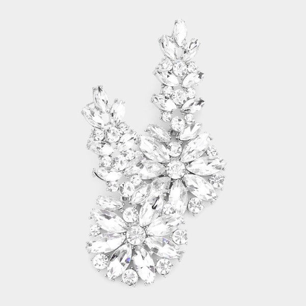 Floral Clear Round Marquise Stone Earrings-Earring-SPARKLE ARMAND