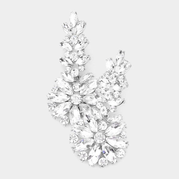 Floral Clear Round Marquise Stone Earrings-Earring-SPARKLE ARMAND