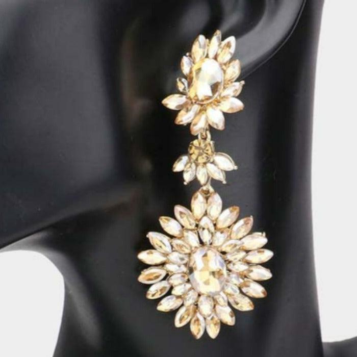  Floral Marquise Lt Topaz Stone Cluster Dangle Evening Earrings