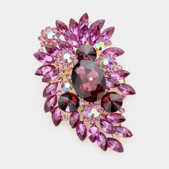 Floral Marquise Purple Stone Bouquet Pin Brooch