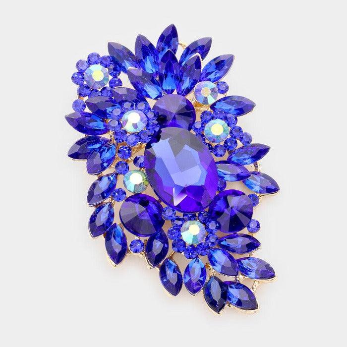 Floral Marquise Royal Blue Stone Bouquet Pin Brooch-Brooch-SPARKLE ARMAND