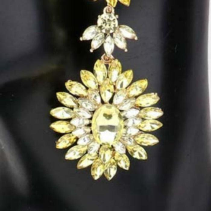 Floral Marquise Yellow Stone Cluster Dangle Evening Earrings