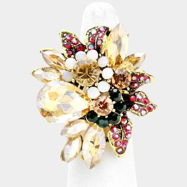 Floral Multi Stone Stretch Ring-Ring-SPARKLE ARMAND