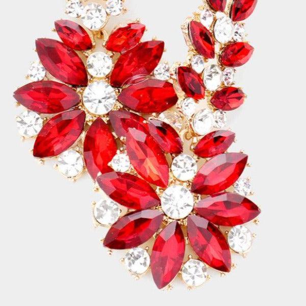 Floral Red Round Marquise Stone Earrings-Earring-SPARKLE ARMAND