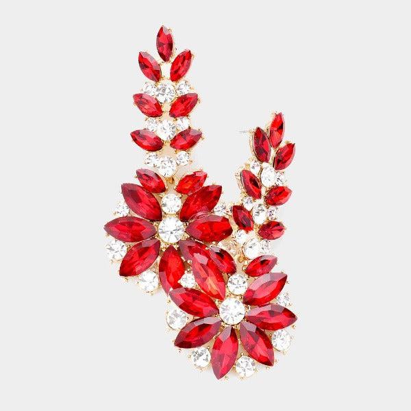 Floral Red Round Marquise Stone Earrings-Earring-SPARKLE ARMAND