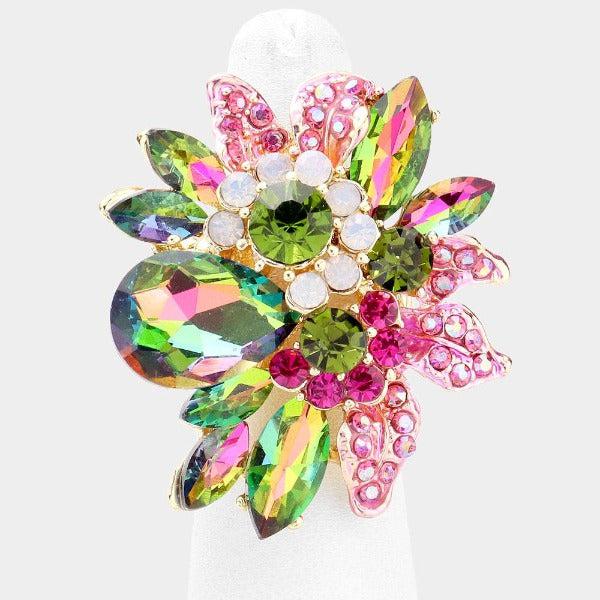 Floral Vitrail Multi Stone Stretch Ring