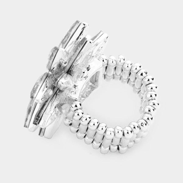 Flower Abalone Crystal Marquise Cluster Stretch Ring