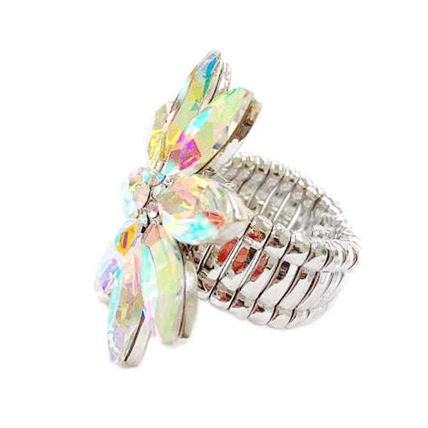 Flower Aurora Borealis Marquise Stone Silver Stretch Rin
