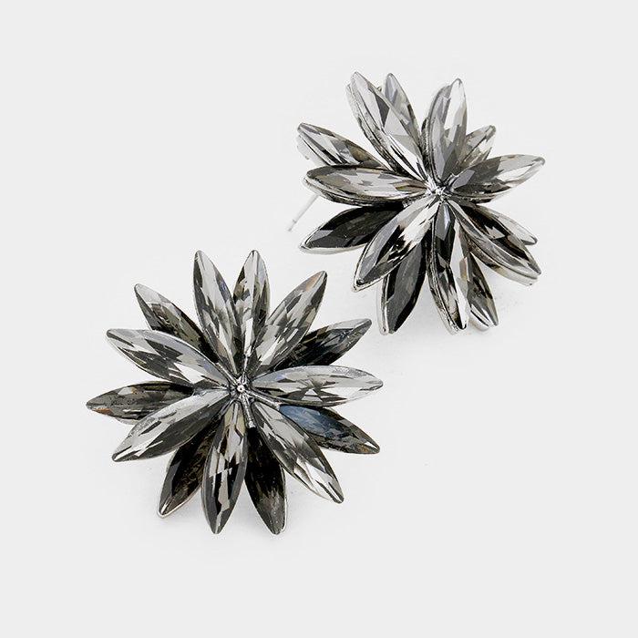 Flower Black Crystal Cluster Earrings