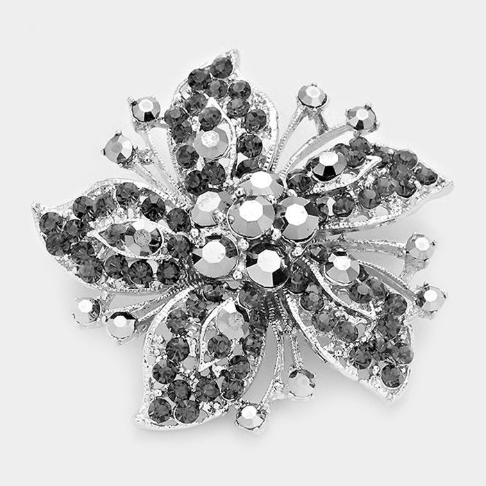 Flower Black Crystal Pin Brooch