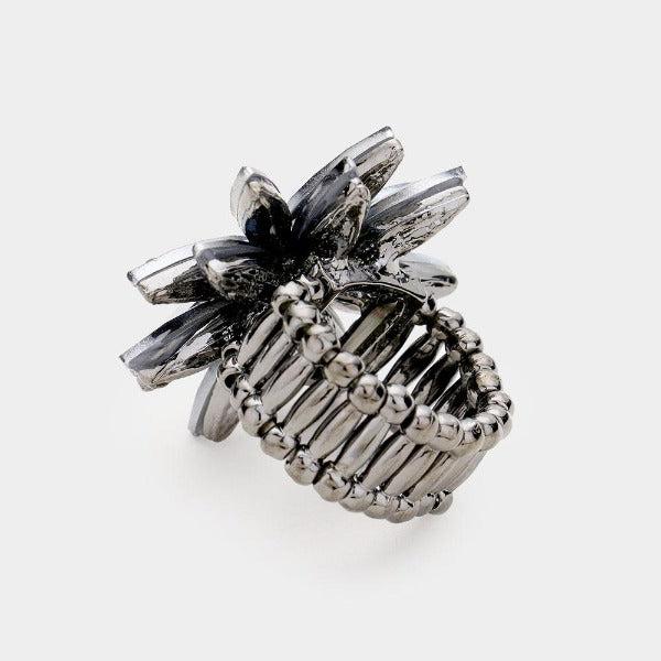 Flower Blue Crystal Marquise Cluster Stretch Ring-Ring-SPARKLE ARMAND