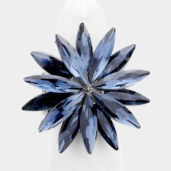 Flower Blue Crystal Marquise Cluster Stretch Ring-Ring-SPARKLE ARMAND