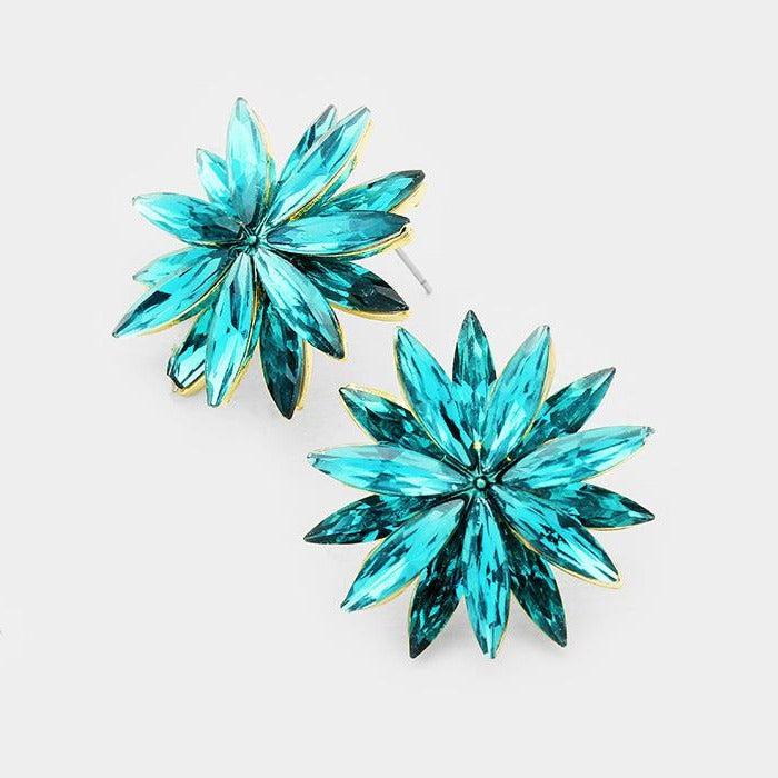 Flower Blue Zircon Crystal Cluster Earrings