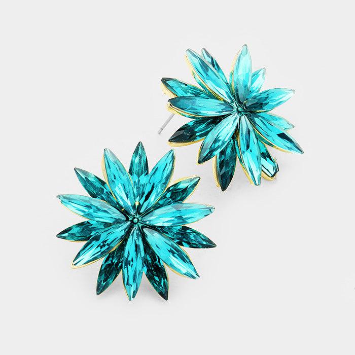 Flower Blue Zircon Crystal Cluster Earrings