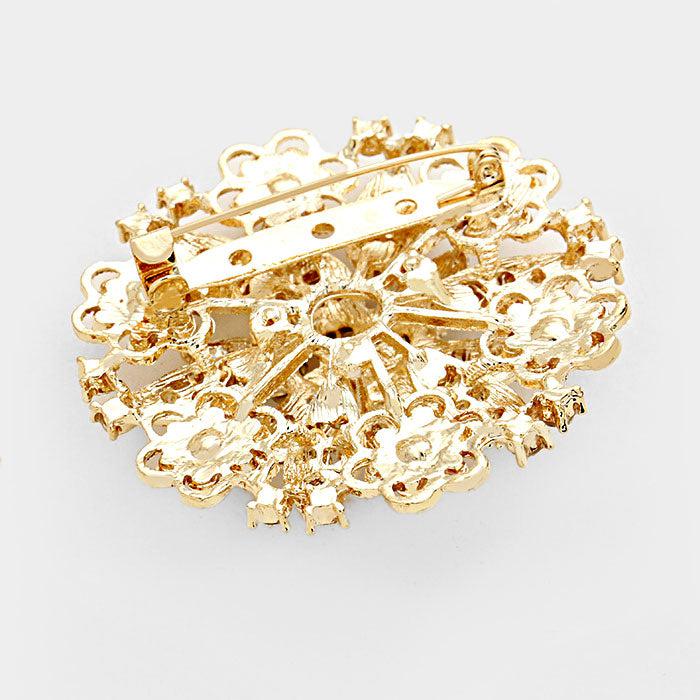 Flower Bouquet Abalone Crystal Gold Pin Brooch