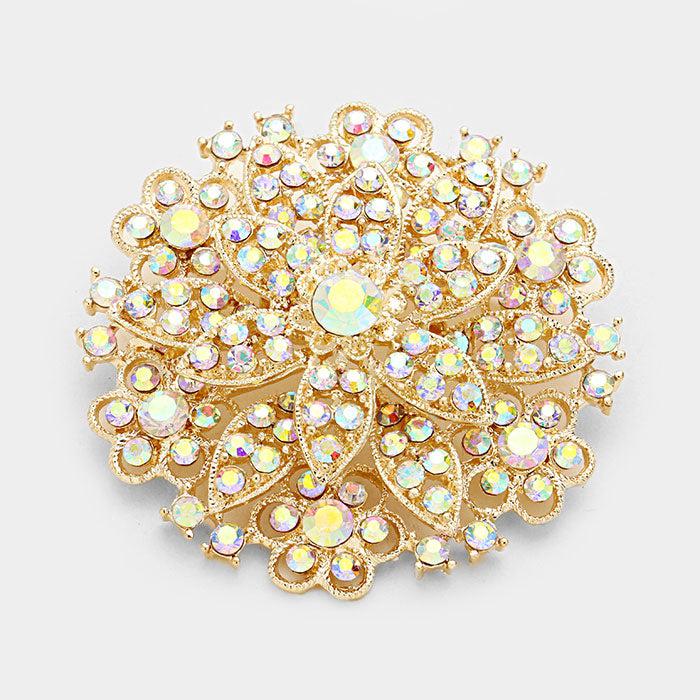 Flower Bouquet Abalone Crystal Gold Pin Brooch