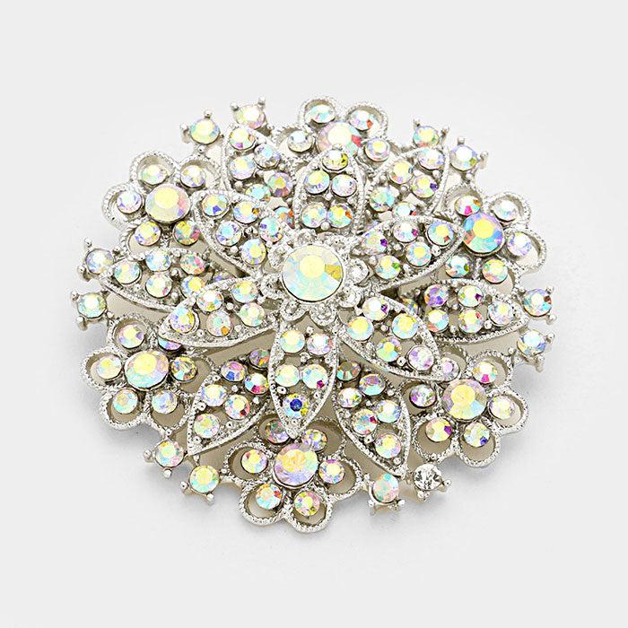 Flower Bouquet Abalone Crystal Silver Pin Brooch