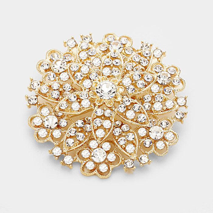 Flower Bouquet Crystal Gold Pin Brooch