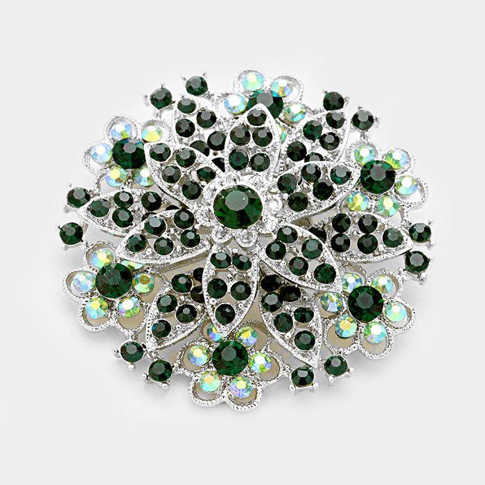 Flower Bouquet Green Crystal Pin Brooch