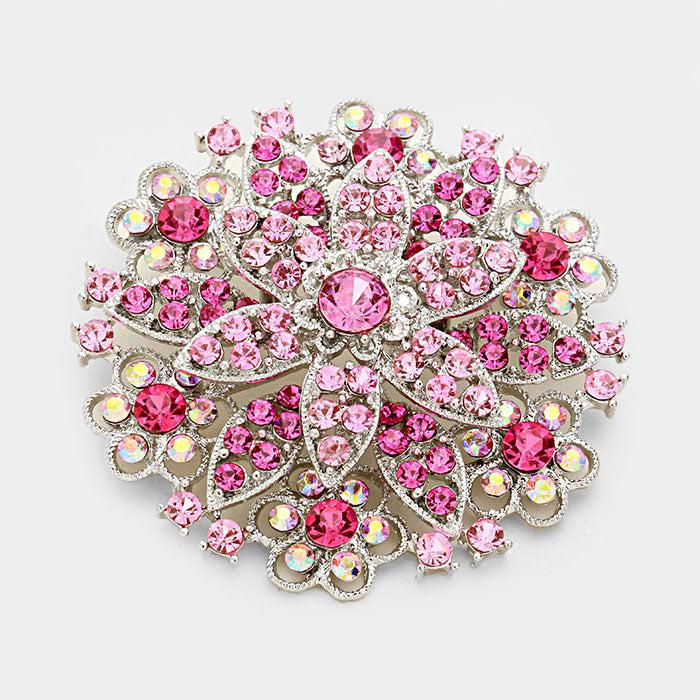Flower Bouquet Pink Crystal Pin Brooch