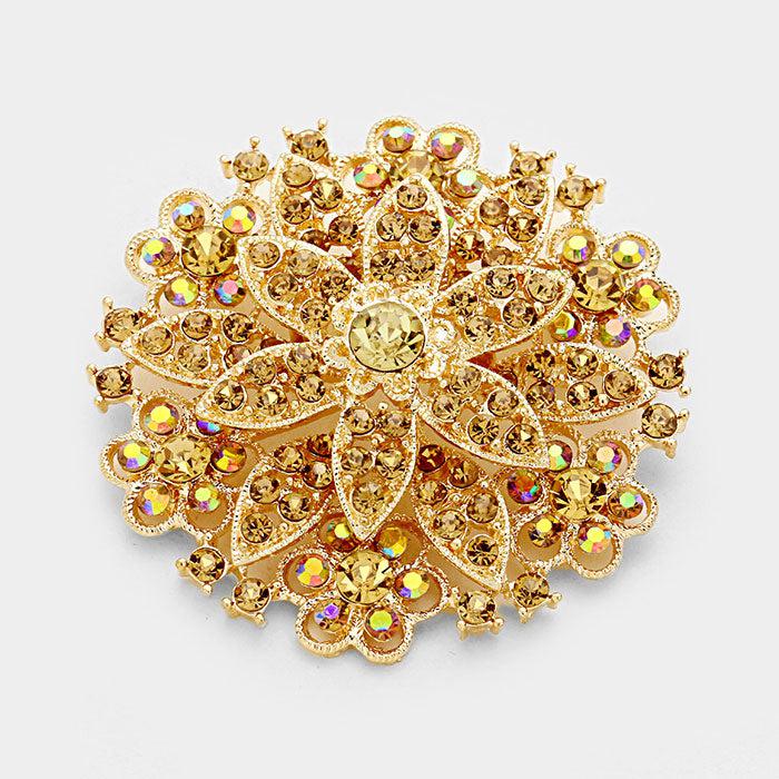 Flower Bouquet Topaz Crystal Gold Pin Brooch