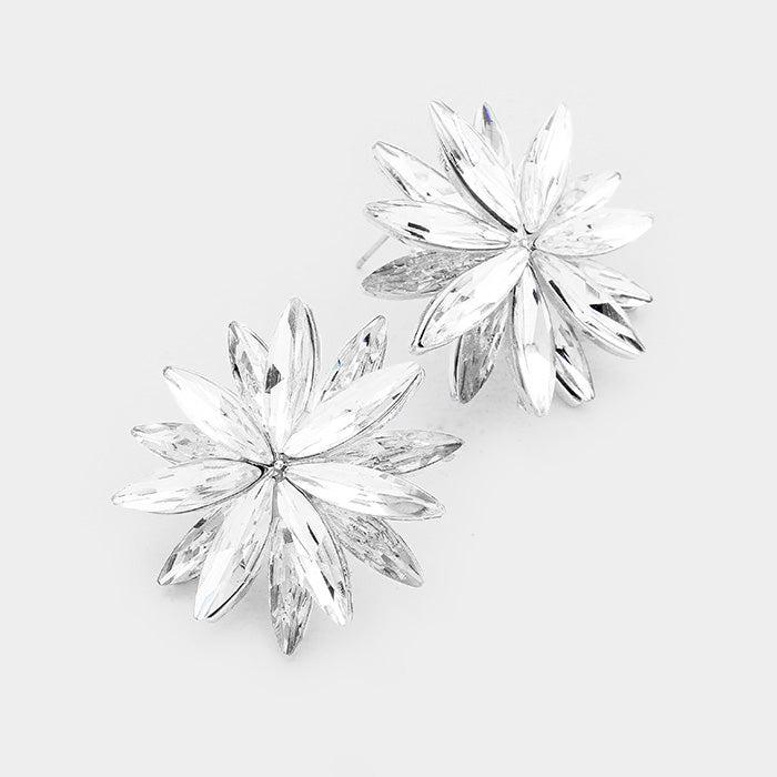 Flower Clear Crystal Cluster Silver Earrings