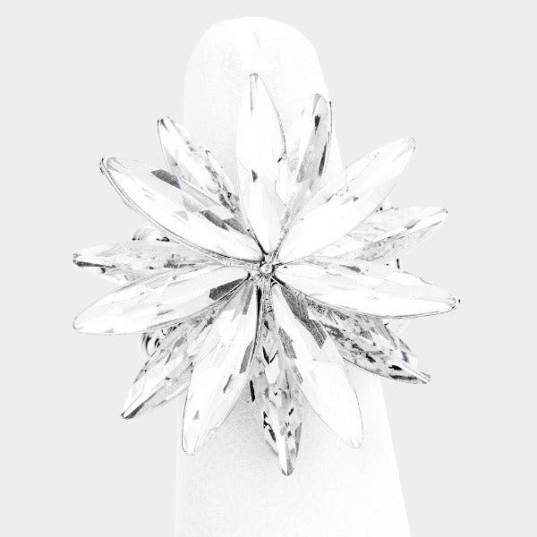 Flower Clear Crystal Marquise Stretch Ring-Ring-SPARKLE ARMAND