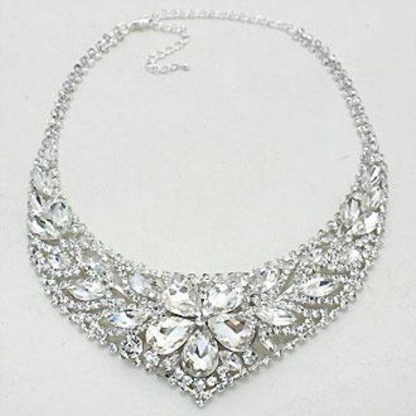 Flower Clear Crystal Rhinestone Evening Necklace