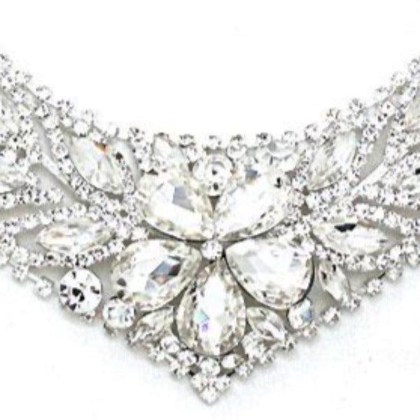 Flower Clear Crystal Rhinestone Evening Necklace
