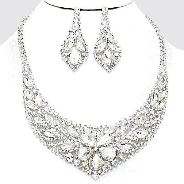 Flower Clear Crystal Rhinestone Evening Necklace