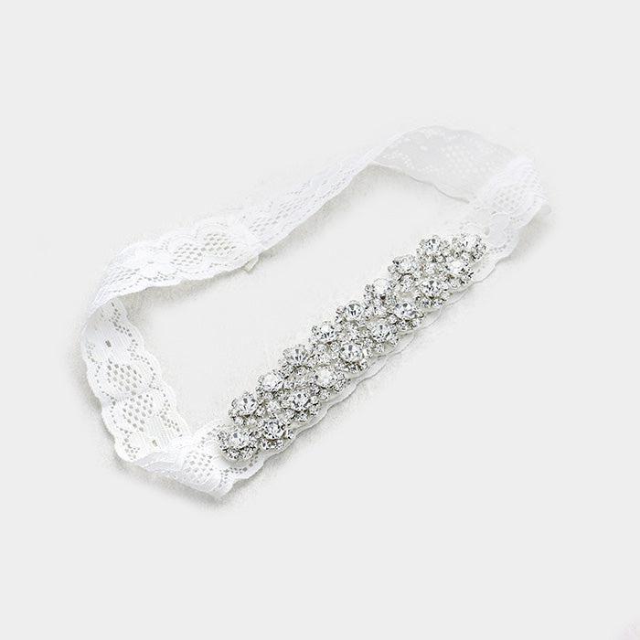 Flower Cluster Crystal Pave Lace Stretch Wedding Garter-Garter-SPARKLE ARMAND