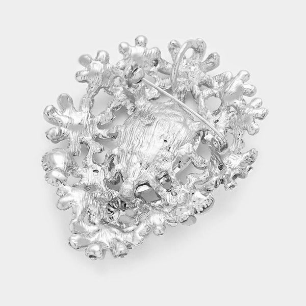 Flower Cluster Green Crystal Rhodium Pin Brooch