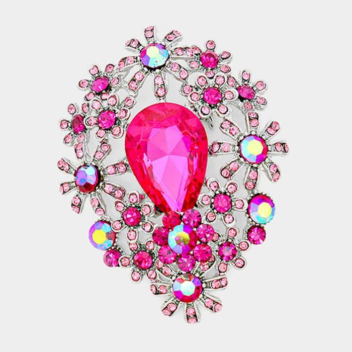 Flower Cluster Pink Crystal Pin Brooch