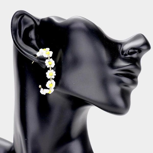 Flower Cluster White & Yellow Seed Beaded Earrings-Earring-SPARKLE ARMAND