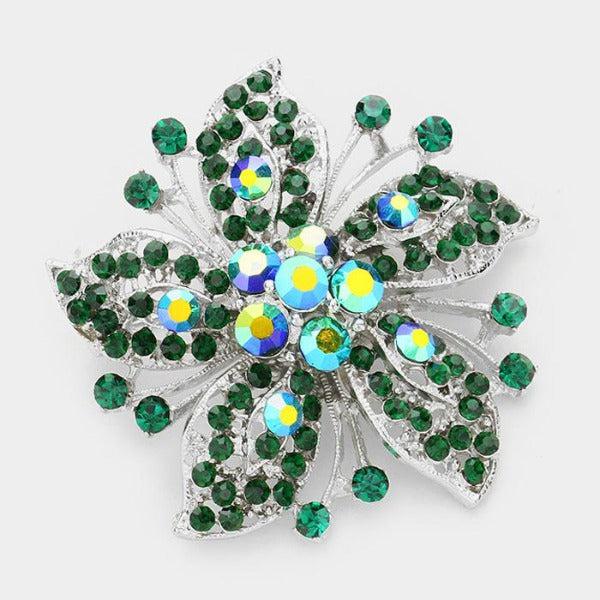 Flower Emerald Green Crystal Pin Brooch