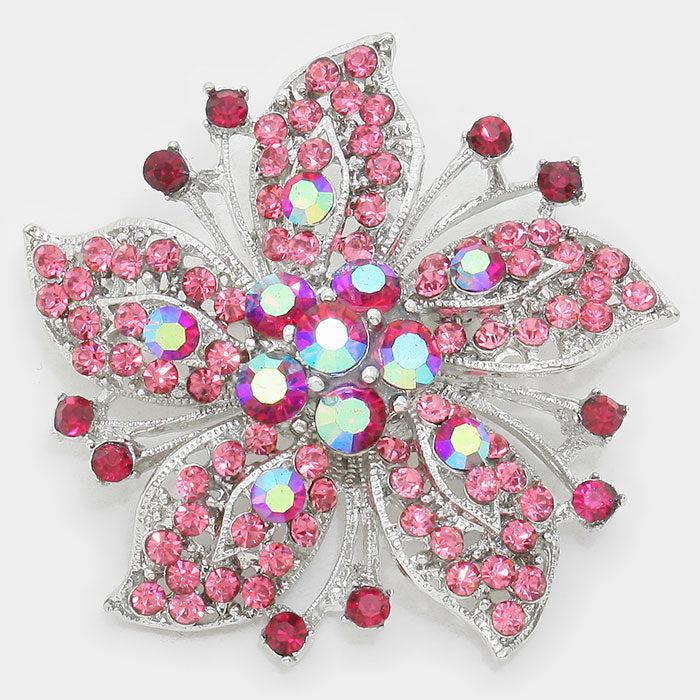 Flower Fuchsia Crystal Pin Brooch