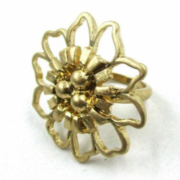 Flower Gold Tone Ring Size 8-Ring-SPARKLE ARMAND