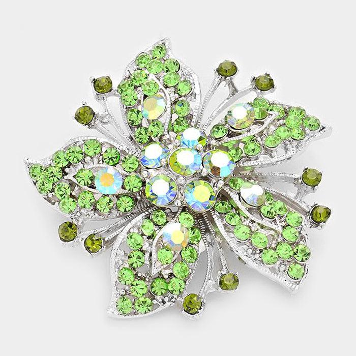 Flower Green Crystal Pin Brooch