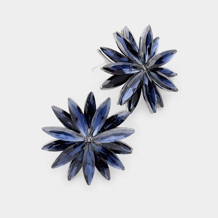 Flower Montana Blue Crystal Cluster Earrings