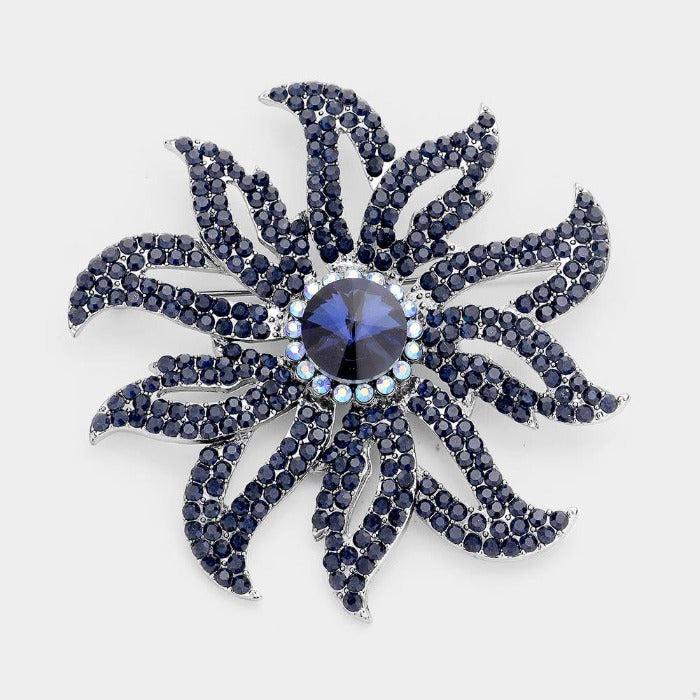 Flower Montana Blue Crystal Pave Pin Brooch