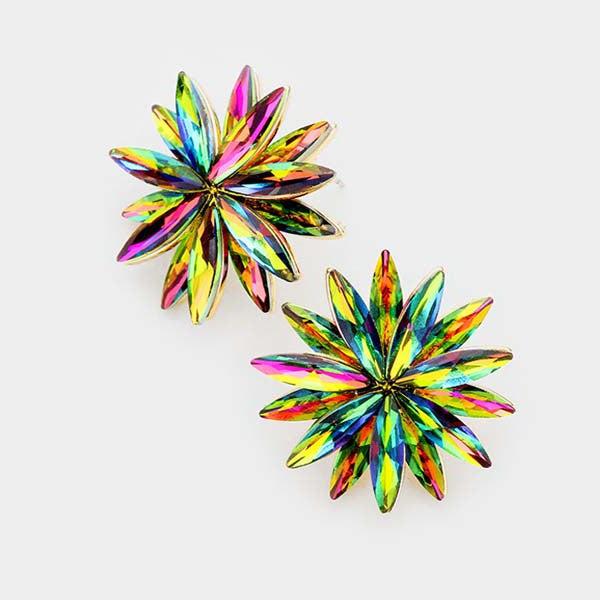 Flower Oil Spill Crystal Cluster Earrings