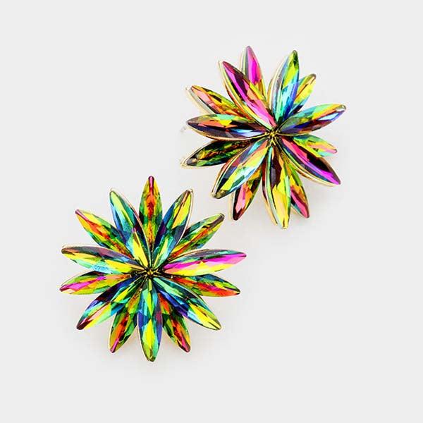 Flower Oil Spill Crystal Cluster Earrings