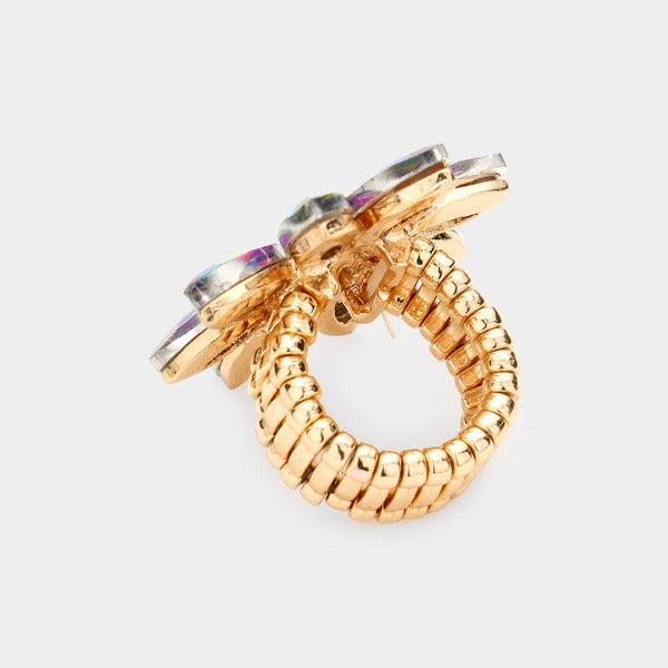 Flower Oil Spill Marquise Stone Stretch Ring