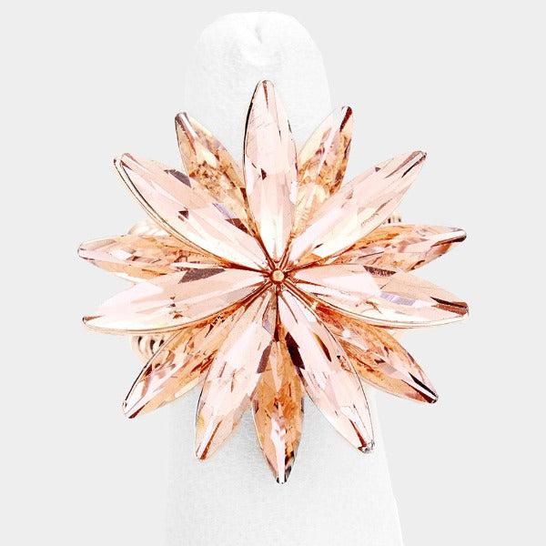 Flower Peach Crystal Marquise Cluster Stretch Ring-Ring-SPARKLE ARMAND