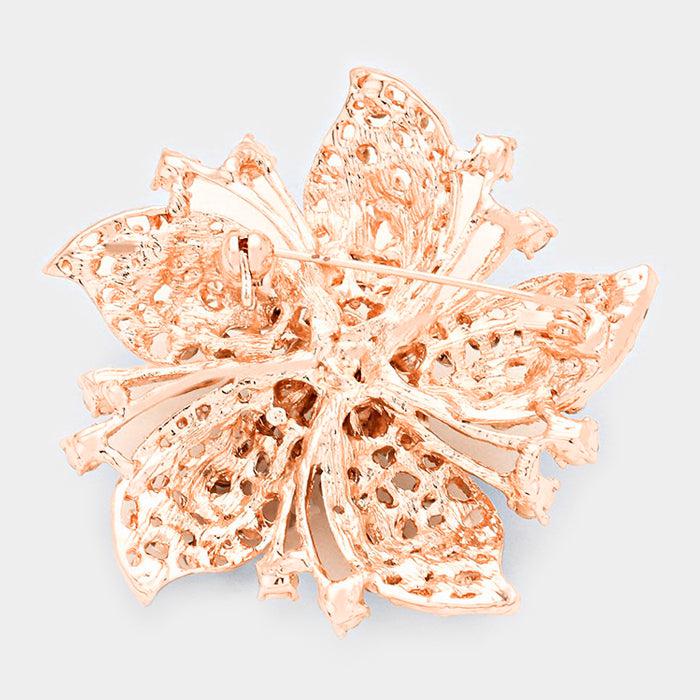 Flower Peach Crystal Pin Brooch